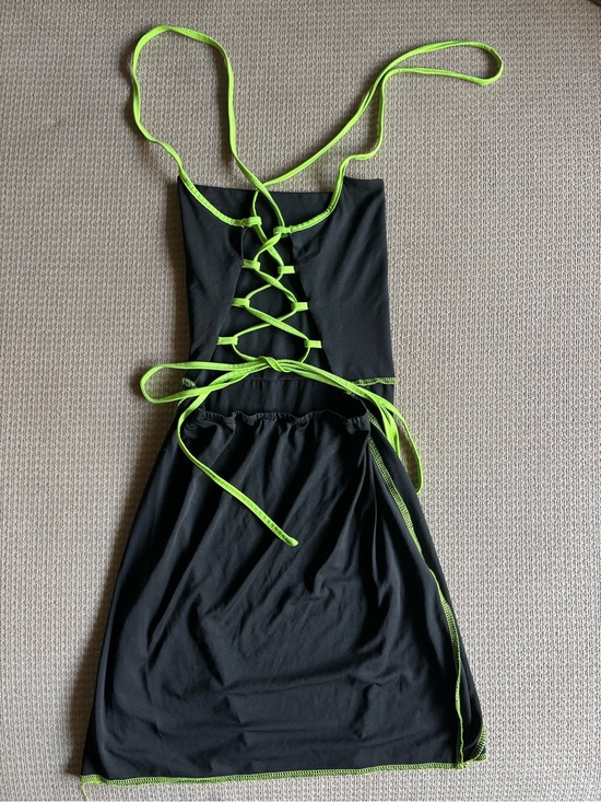 Unk Dresses & Skirts - 🖤💚 Black Mini Dress with Neon Green Straps and Trim